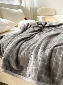 1入組灰色毛毯，現代梭織面料柔軟保暖毛毯，適用於客廳和臥室，家居裝飾 - 灰色 - 查看 4