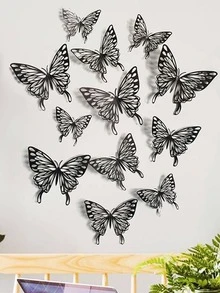12 piezas papel con mariposa moderno 3d con abertura Pegatina de mariposa para casa - Oro rosa - Ver 2