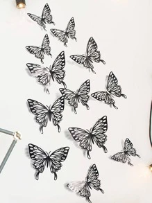 12 piezas papel con mariposa moderno 3d con abertura Pegatina de mariposa para casa - Oro rosa - Ver 1
