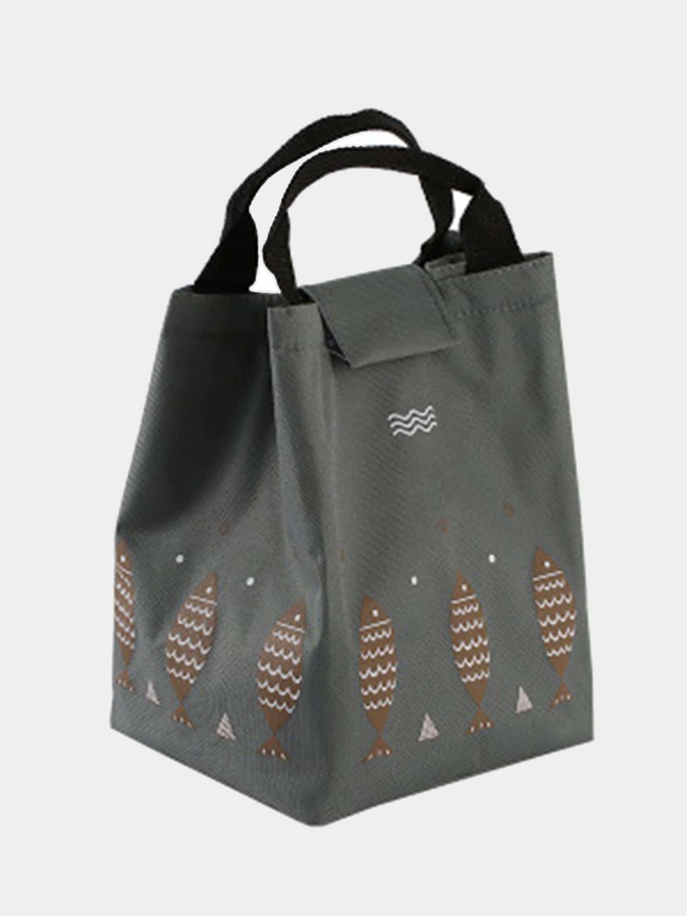 1入組魚紋午餐現代便攜滌綸可重複使用午餐袋適用於辦公室學校野餐海灘 - 深灰色 - 查看 1