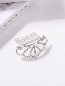 1pc Women Rhinestone Crown Decor Glamorous Hair Comb, For Decoration - Silver - View 4