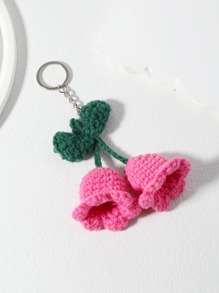 1入組女士勾織花朵掛飾可愛鑰匙圈適用於鑰匙裝飾用品 - 彩色 - 查看 1