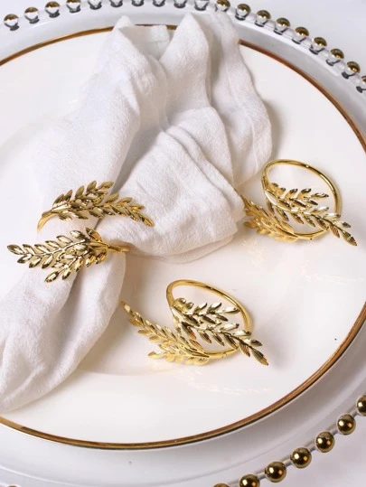 4-20pcs Metal Leaf Napkin Rings, Napkin Holders, Tabletop Decor, Suitable For Weddings, Christmas Parties, Banquets, Dinners