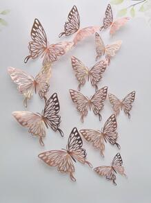 12 piezas papel con mariposa moderno 3d con abertura Pegatina de mariposa para casa - Oro rosa - Ver 2