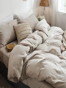 2入組素色枕套不附帶極簡風格編織織物枕套適用於家庭 - 米色 - 查看 5