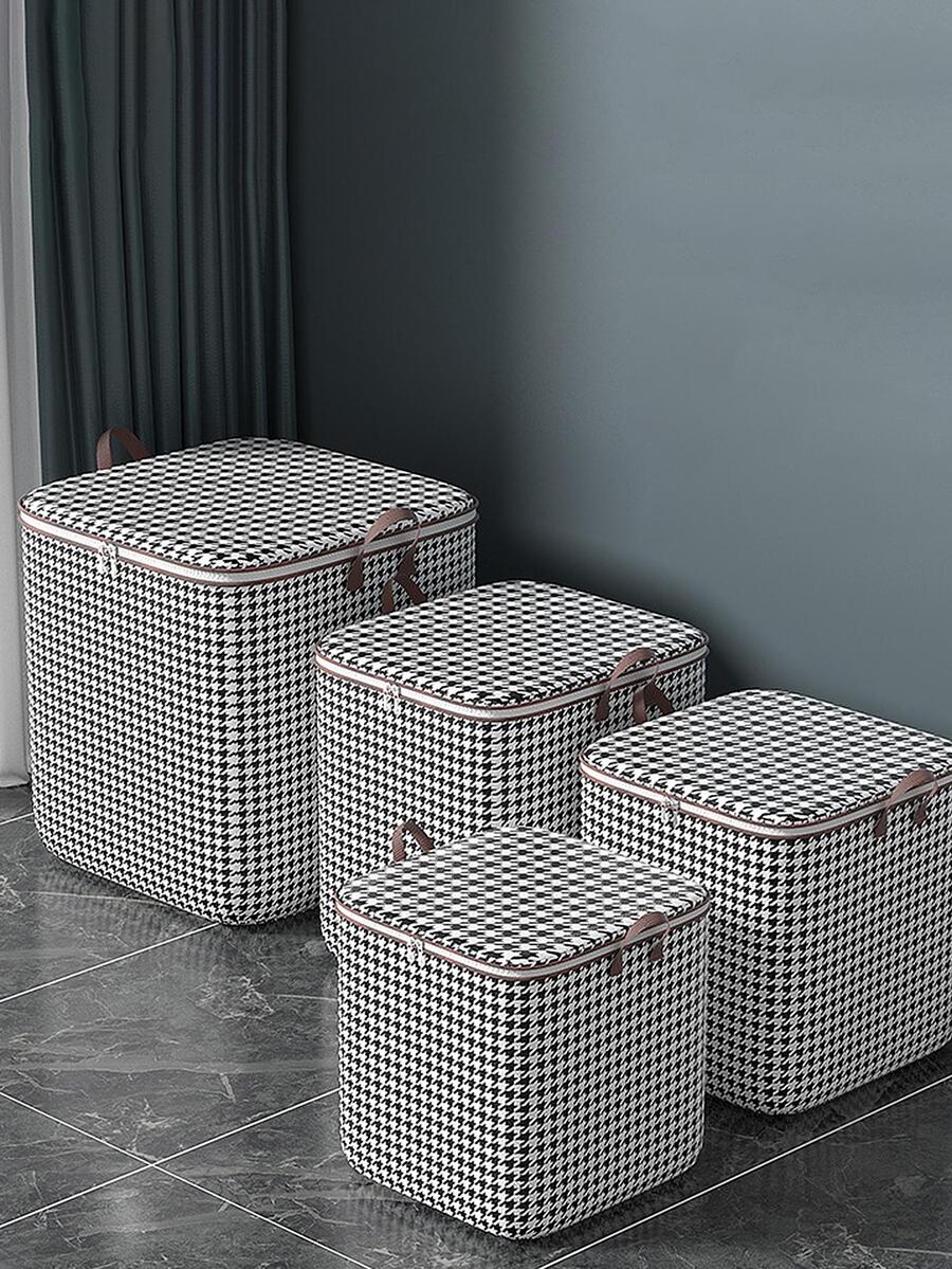 1pc Houndstooth Pattern Clothes Storage Bag, Modern Non-Woven Fabric Quilt Storage Bag For Home  Decorations   Autumn Decor Festival Decor Room Decor Home Decor Fall Decor Bedroom Decor - Black and White - View 1