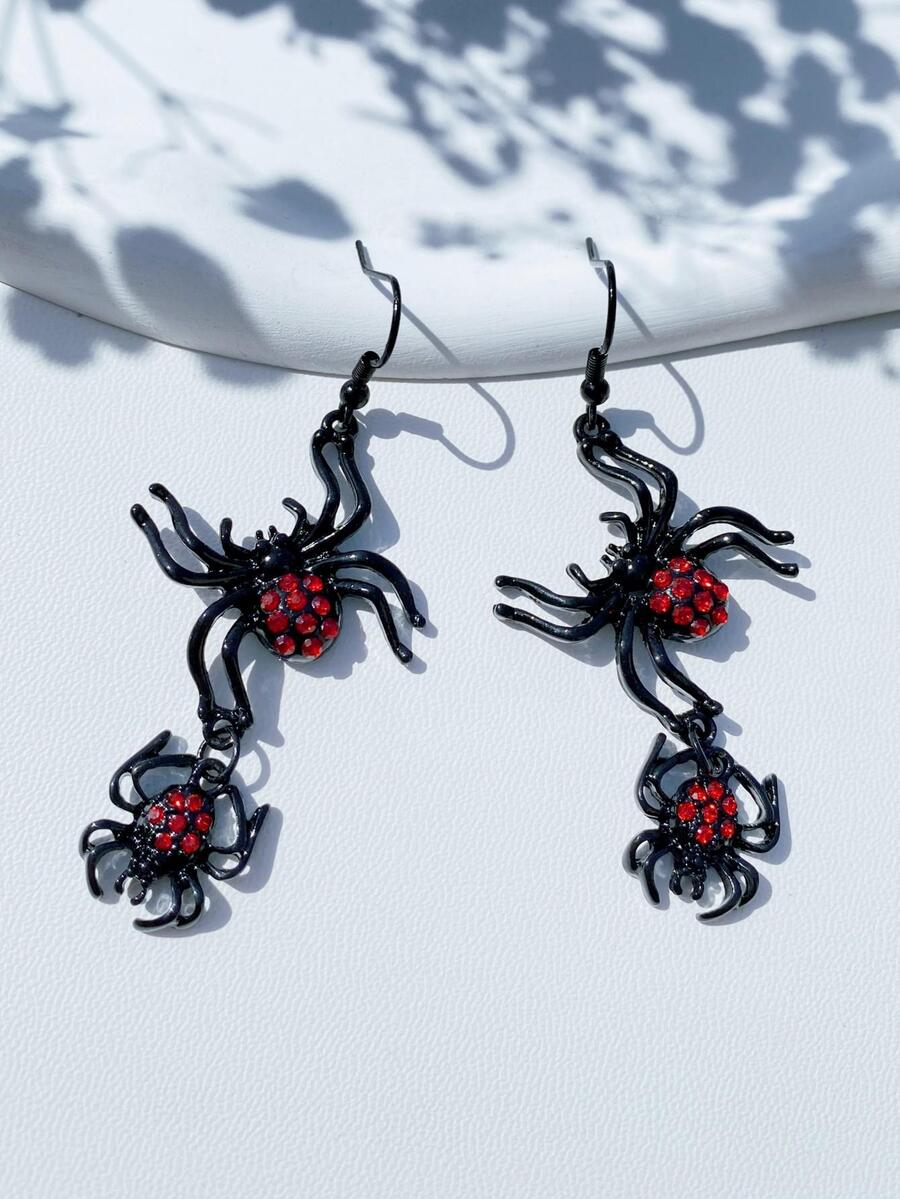 2pcs Spider Drop Earrings - Black - View 1