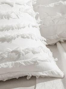 1pc Striped Floral Decorative Pillowcase - White - View 4