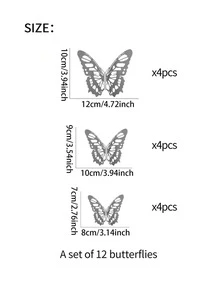 12pcs Paper Butterfly Sticker, Modern 3D Hollow Butterfly Sticker For Home - Silver - View 5