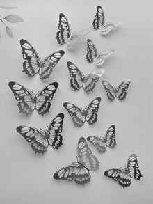 12pcs Paper Butterfly Sticker, Modern 3D Hollow Butterfly Sticker For Home - Silver - View 1