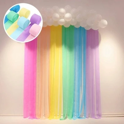 6Pcs Pastel Macaron Wrinkle Paper Streamers Party Background Curtain For Birthday Party Decorations