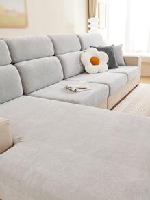 1pc Premium Solid Color Chenille Universal Sofa Cushion Cover,  Style Anti-Skid Elastic Sofa Cover, Pet Scratch And Stain Resistant Sofa Slipcover For L-Shape Sofa And 1/2/3/4 Seats Sofa (Sold Separately) - Light Grey - View 1