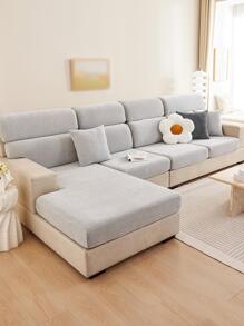 1pc Premium Solid Color Chenille Universal Sofa Cushion Cover,  Style Anti-Skid Elastic Sofa Cover, Pet Scratch And Stain Resistant Sofa Slipcover For L-Shape Sofa And 1/2/3/4 Seats Sofa (Sold Separately) - Light Grey - View 5