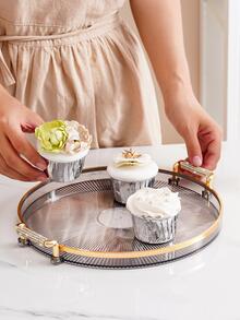 1 pieza Bandeja de plástico moderno con textura detalle redondo para casa - Gris Oscuro - Ver 4