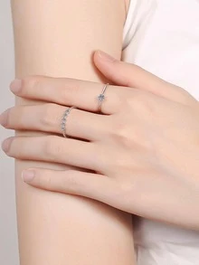 cái/bộ Quyến Rũ Đính Đá Cubic Zirconia Trang Trí Nhẫn Bạc Cho Nữ Cho Quà Tặng Đính Hôn - Bạc - Xem 4