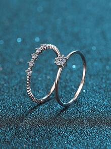cái/bộ Quyến Rũ Đính Đá Cubic Zirconia Trang Trí Nhẫn Bạc Cho Nữ Cho Quà Tặng Đính Hôn - Bạc - Xem 3