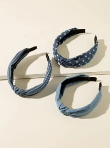 3入組女士扭結裝飾波卡圓點時尚髮箍適用於裝飾用品 - 霧霾藍 - 查看 3