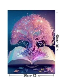 1套PMMA DIY無框鑽石畫，現代樹和書本圖案DIY鑽石無框畫，用於家居裝飾，禮品 - 粉色 - 查看 2