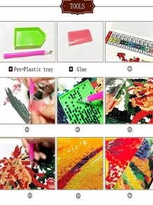 1套PMMA DIY無框鑽石畫，現代樹和書本圖案DIY鑽石無框畫，用於家居裝飾，禮品 - 粉色 - 查看 3