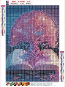 1套PMMA DIY無框鑽石畫，現代樹和書本圖案DIY鑽石無框畫，用於家居裝飾，禮品 - 粉色 - 查看 5