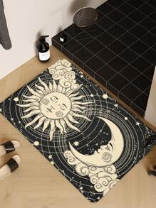 1pc Sun & Moon Print Door Mat, Polyester Indoor Outdoor Rug For Home - Multicolor - View 3