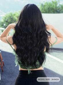 7JHH WIGS Long Dark Brown Wig For Women Loose Wavy Wig With Bangs Fluffy Natural Looking Synthetic Routine Wigs For Girls Daily Party Four Seasons Use 24 Inch - 黑色 - 查看 2