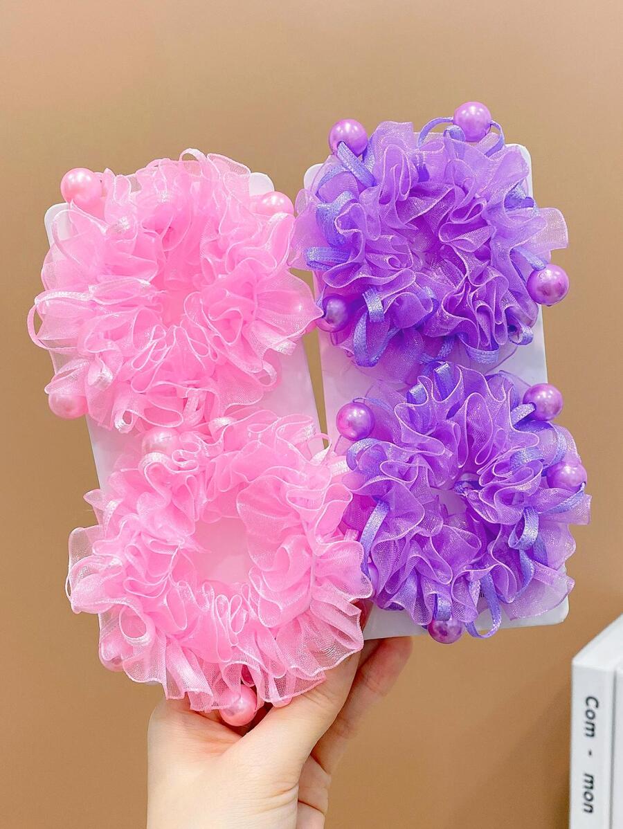 4pcs Girls Faux Pearl Decor Fashionable Hair Tie For Daily Life - Multicolor - View 1