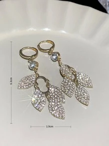 2入組水鑽樹葉耳墜 - 金色 - 查看 3