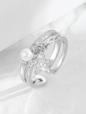 1 st koreanskt mode söt vind söta stjärnor pärlhänge ring flicka elegant fest smycken present