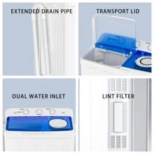 28 Lbs Portable Washing Machine, Twin Tub Design With 4.3 FT Drain Pump For Dorms, Apartments, RVs - Blue and White - View 6