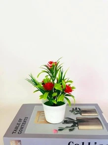 1入組紅色新鮮風格人工盆栽花卉和樹木,可用於桌面裝飾和家居氛圍營造。（考慮到長途運輸的影響,如果收到後有變形,請使用吹風機加熱並自行塑形） - 紅色 - 查看 3