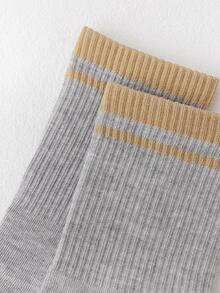 1pair Women Striped Pattern Casual Crew Socks For Daily Life - Multicolor - View 2