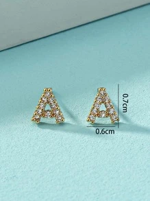 1對精美水鑽字母設計耳釘適合女士適用於禮品 - 金黃色 - 查看 7