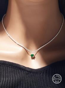 1入組精美方晶鋯石吊墜銀項鍊適合女士日常裝飾 - 綠色 - 查看 2