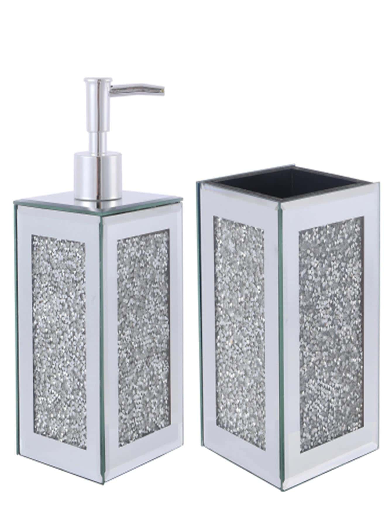 Exquisite 2 Piece Square Soap Dispenser And Toothbrush Holder - Bạc - Xem 1