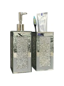 Exquisite 2 Piece Square Soap Dispenser And Toothbrush Holder - Bạc - Xem 5