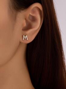 1對精美水鑽字母設計耳釘適合女士適用於禮品 - 金黃色 - 查看 5