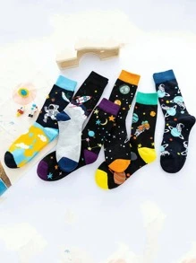 Hombres 6 pares Calcetines de tripulación con estrella & con patrón de planeta moda - Multicolor - Ver 2