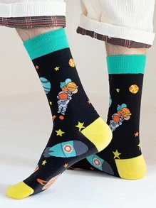 Hombres 6 pares Calcetines de tripulación con estrella & con patrón de planeta moda - Multicolor - Ver 3