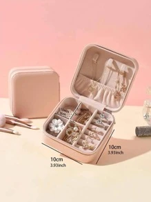 1pc Solid Color White Jewelry Box, Modern Portable PU Plain Multifunction Jewelry Storage Box For Home And Travel - Pink - View 3