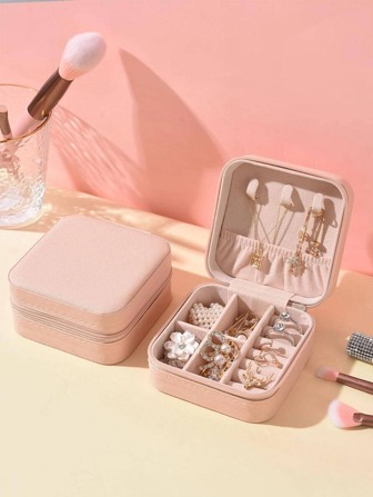 1入組素色白色首飾類現代便攜PU皮革素色多功能首飾收納盒適用於家庭和旅行