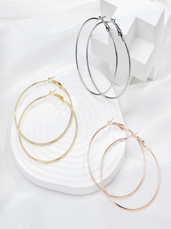 3對/套時尚鐵極簡圓耳環適合女士日常裝飾