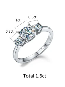 Esberry 1 pièce Bague de fiançailles/mariage en argent sterling 925 avec moissanite 1,6 CT et strass. Bague éternité, bague de promesse, bague triple diamant, cadeau de mode pour femmes