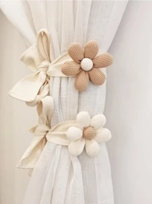 1pc/2pcs/4pcs-2pcs (Beige + Brown) Nordic Minimalist 3D Floral Children Window Curtain Tie Backs, Car Curtain Tiebacks, Mosquito Net Binding Ropes