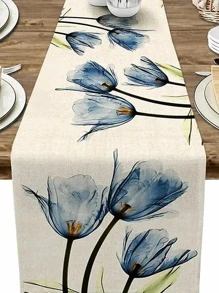 1 Họa Tiết Hoa Bàn Chạy, Vải Lanh Hiện Đại Nhà Bếp Bàn Chạy Để Trang Trí Bàn - Màu xanh lam - Xem 8