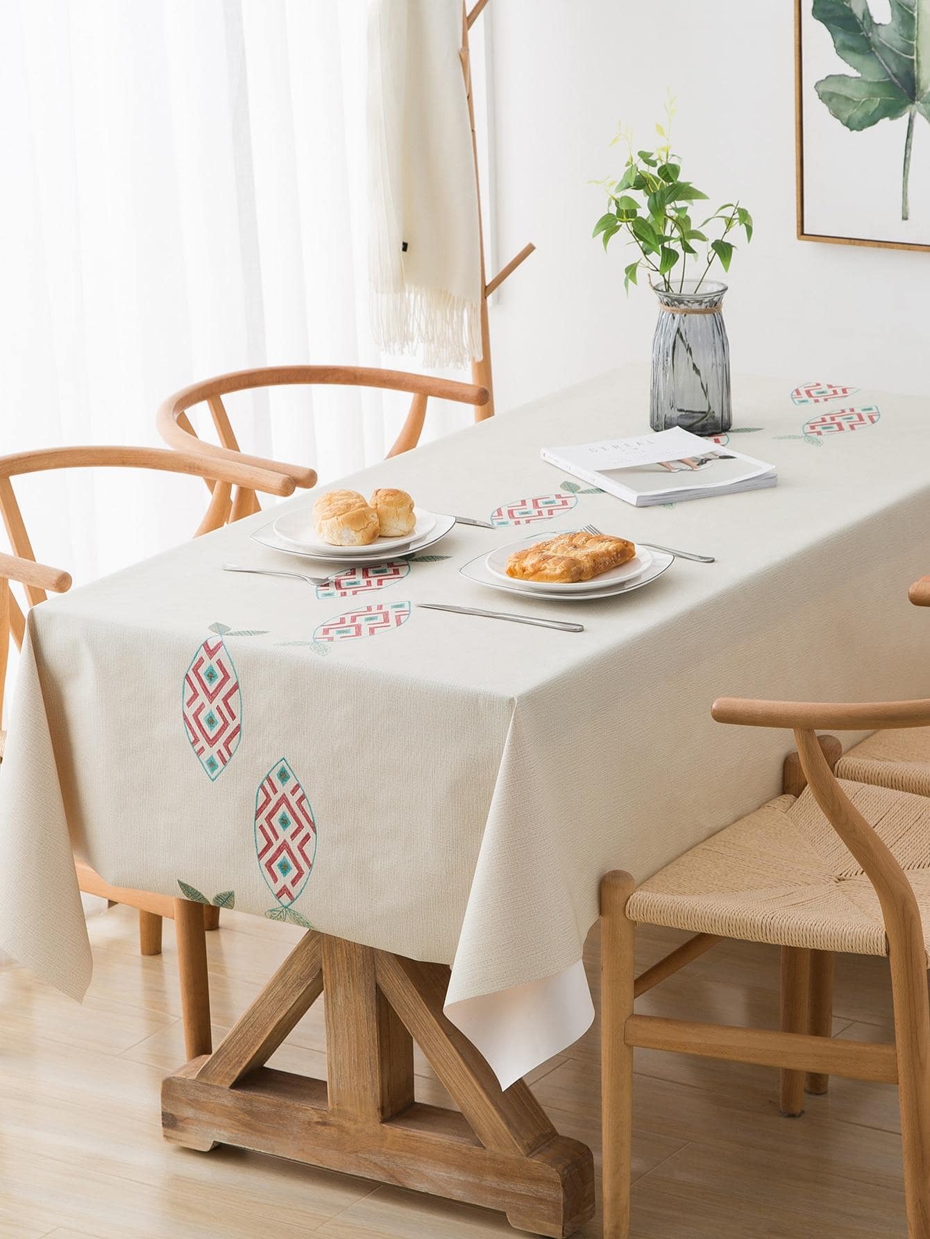 1入組幾何圖案桌布，用於餐桌裝飾現代滌綸桌布