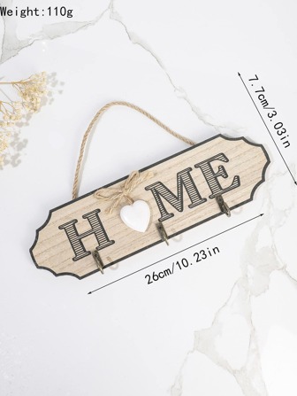 1個情人節紅心形木製家居裝飾掛鉤,帶有“home”英文字母,適用於家居裝飾
