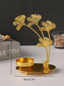 1 Chân Nến Bằng Sắt, Đế Nến Hình Ginkgo Biloba Cho Gia Đình - Vàng - Xem 4