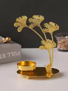 1 Chân Nến Bằng Sắt, Đế Nến Hình Ginkgo Biloba Cho Gia Đình - Vàng - Xem 1