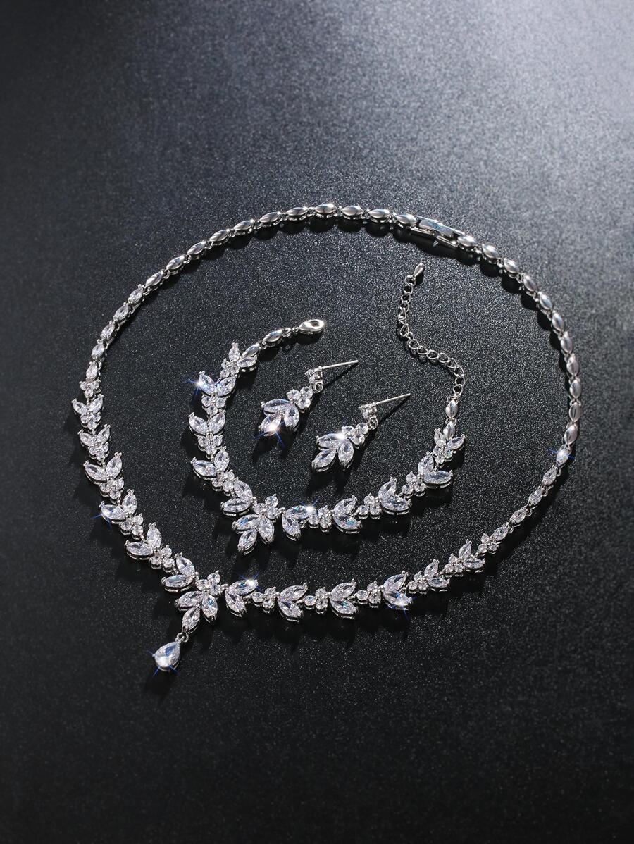 4 cái/bộ Bộ Trang Sức Trang Trí Đá Cubic Zirconia - Bạc - Xem 1